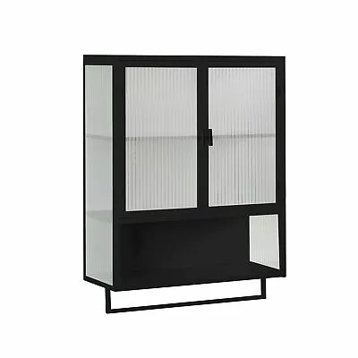 Modern Minimalist Style Two Glass Door Closets With Open Shelving And Towel Rack • $121.98