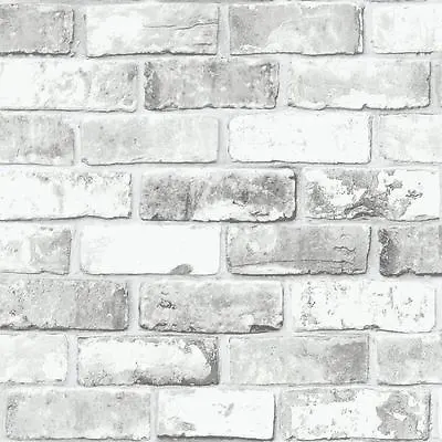 White Brick Wall With Grey Shimmer Tones Effect Faux Feature Wallpaper 6751 • £6.99