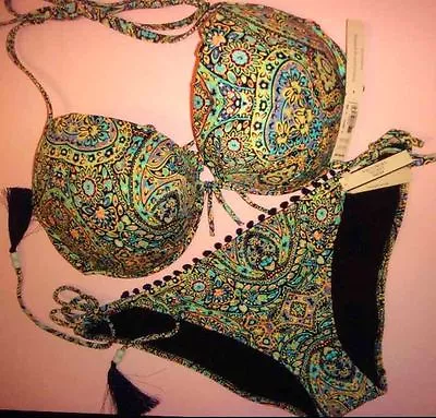 NWT Victoria's Secret 32C34C34D34DD36DD BIKINI MOSAIC GARDEN GREEN BLUE Navy • $139.17