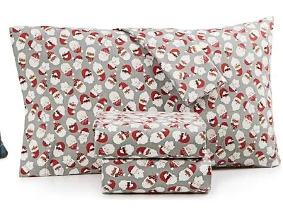 Martha Stewart 100% Cotton Flannel 4 Piece Sheet Set Dear Santa Heads Twin $60 • $19.99