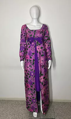 Vintage 60s Silk Gown XS 8 Pink Purple Butterflies Cape • $50