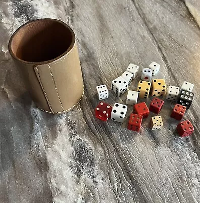 Vintage Brown Stitched Leather Dice Cup W/dice ~ Heavy Duty ~ Euc 🎲🎲 • $39.99