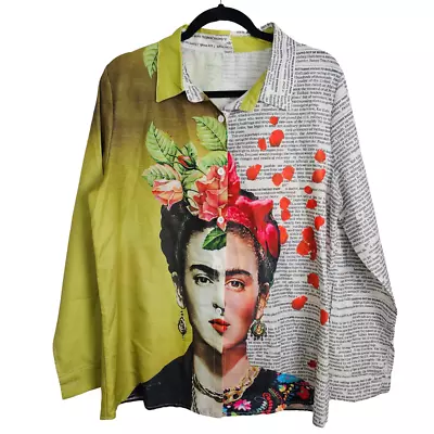 Frida Kahlo  Abstract Watercolor Print Button Up Top • $45