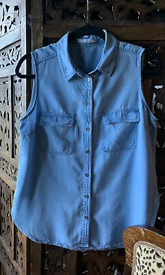 $13 • Buy Ladies Sz 8 Sleeveless Shirt Denim Blue Cool Lyocell Fabric Brand New Easy Care.