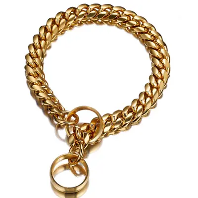 £18.89 • Buy Heavy Duty Gold Dog Collar Luxury Choker Stainless Steel Dog Chain Collar