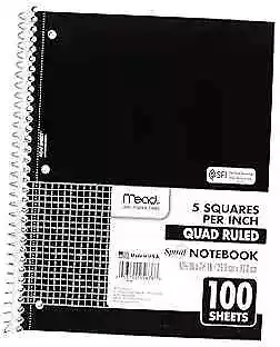  Spiral Notebook 1-Subject Graph Ruled Paper 7-1/2  X 10-1/2  100 Black • $9.98