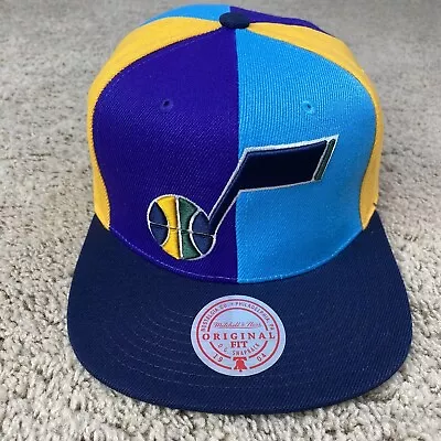 Utah Jazz Mitchell & Ness Hat Team Era Pinwheel Stripe Snapback Lt Blue Cap NWT • $20.37