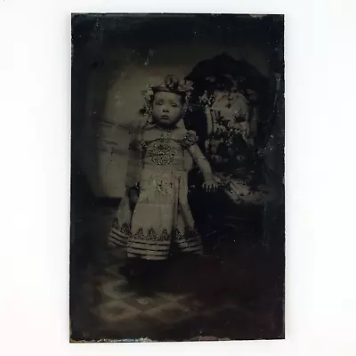 Gorgeous Little Dressed Girl Tintype C1870 Antique 1/6 Plate Chair Photo A3597 • $29.95