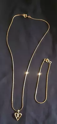 45 Cm Womens 18ct Gold Plated  Serpentine Necklace Heart Diam Pendant & Bracelet • $30