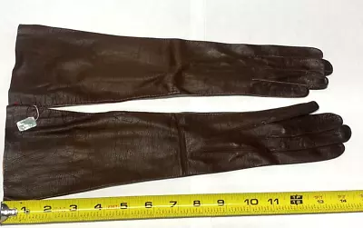 Vintage Sakowitz French Leather Gloves 15  Brown Sm 6-1/2 Long New Old Stock • $18.95