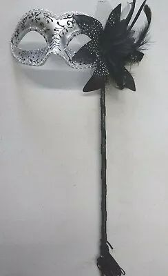 £17.95 • Buy Black & Silver With Flower & Stick Venetian Carnival Ball Masquerade Party Mask