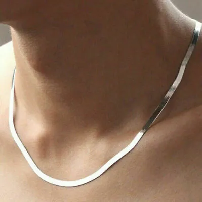 £3.01 • Buy Fashion Men Women 925 Silver,Gold Plated Flat Snake Bone Chain Necklace Jewelry