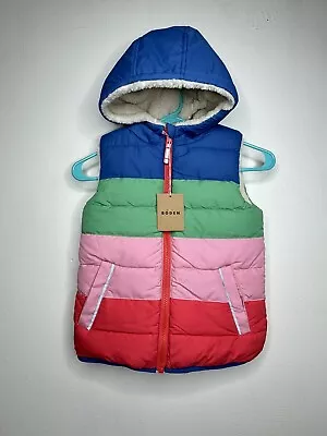 Mini Boden Reversible Puffer Sherpa Vest Girls Size 4-5 Pink Cream Zip Up • $41.99