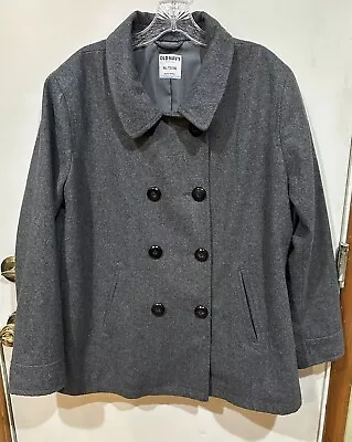 EUC Old Navy Women’s Dark Gray Double-Breasted Button Up LS Pea Coat Size XXL • £23.71