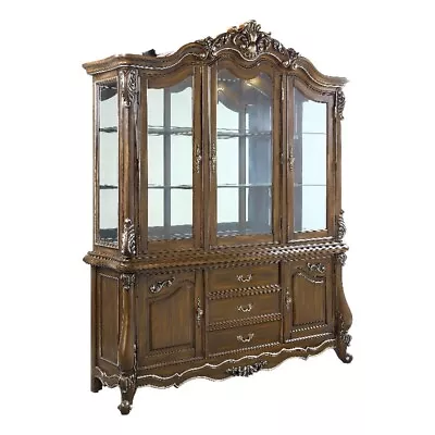 ACME Latisha Wooden Hutch And Buffet With Glass Doors In Antique Oak • $3458.86