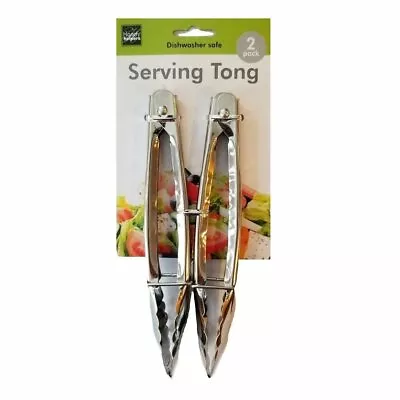 2pc 7  Mini Metal Scalloped Grip Kitchen Food Serving Tongs Set W/ Sliding Locks • $7.49