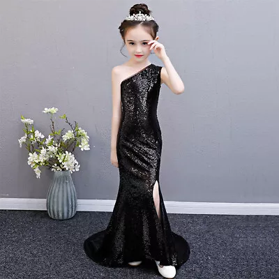 One Shoulder Sequined Sweep Train Princess Fitted Dress Pageant Party Gown • $119.90