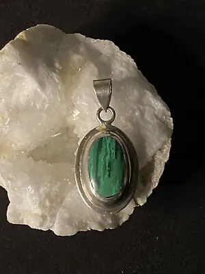 Vintage 925 Sterling Silver Malachite Gemstone Pendant • $35.99