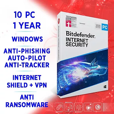 Bitdefender Internet Security 2024 10 PC 1 Year / FULL EDITION +VPN • $59.85