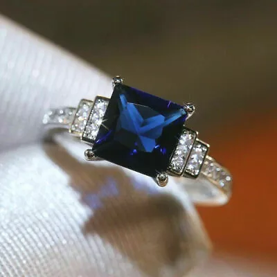 £98 • Buy 2.6 TCW Princess Cut Blue Sapphire & Diamond Engagement Ring 14K White Gold Over