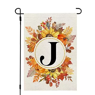  Fall Monogram Letter Garden Flag Sunflower Pumpkin Leaves 12x18 Inch 12 X18  J • $7.25