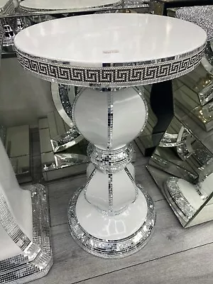 £64.99 • Buy WHITE VENETIAN Mirrored Table Modern Flower Stand Bed Side Lamp Romany Mosaic