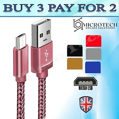 Long Braided USB Micro Charging & Data Cable For Samsung A01 A02 A03 A10s A7 A8 • £1.59