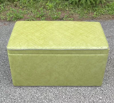 MCM Avocado Green Vinyl Storage Tufted Ottoman Footstool Bench Retro Toy Box • $148.84