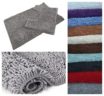 £9.99 • Buy Bath Mat Set 2 Piece Non Slip Chenille 1pc Or With Toilet Pedestal