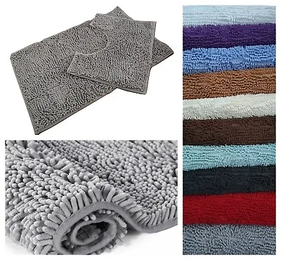 Bath Mat Set 2 Piece Non Slip Chenille 1pc Or With Toilet Pedestal • £10.99