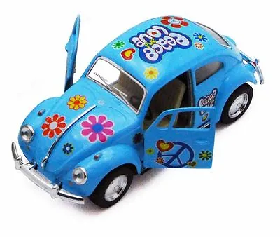 Kinsmart 5  1967 VW Classic Beetle Peace Decals Diecast 1:32 Volkswagen Blue • $7.99