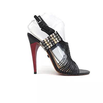 L.A.M.B. Dakota Black Strappy Studded Leather Stilletto Slingback Heels 7.5 • $56.99