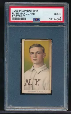 1909-11 T206 Piedmont 350 Rube Marquard PORTRAIT PSA 2 No Creases * • $325