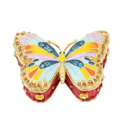 Jewelry Box Crystal Enameled Butterfly Trinket Box Organizer In Dualtone Gifts • $19.85