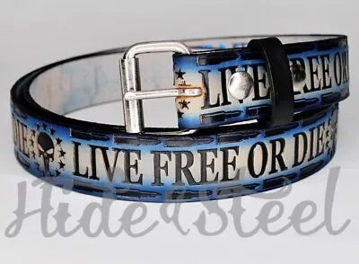 Live Free Or Die Made In The USA Solid Leather Belt- Interchangeable Buckle BL • $44.99