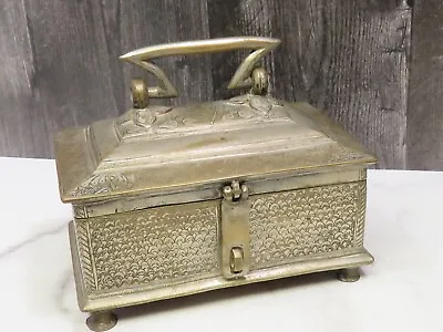 Antique Persian Qajar Islamic Brass Bronze Footed Casket Box 1800s Hand Chased  • $297.50