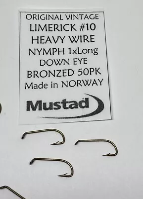 Vintage Mustad (1x Strong 1x Long) Limerick Nymph Fly Tying Hooks #10 #8 • $3