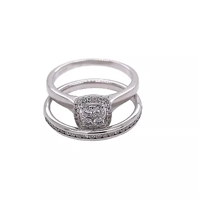 £565 • Buy 9ct Matching Bridal Set With Cushion Halo Diamond Cluster & Channel Set Band