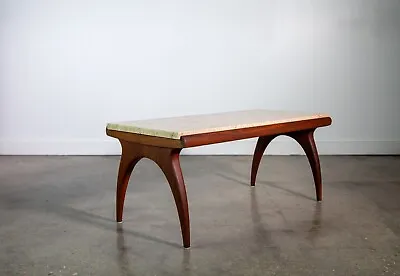 1950s Bertha Schaefer For M. Singer Sons Walnut And Travertine Coffee Table • $2400