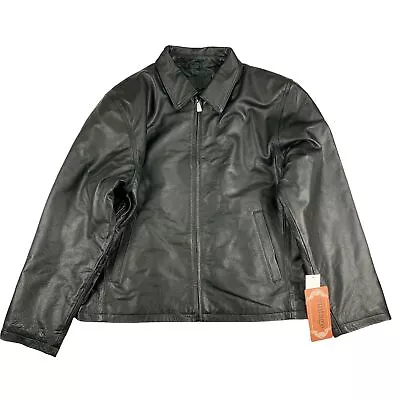 Victory Sportswear Mens 100% Genuine Leather Retro Jacket Black L • $99.97