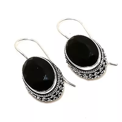 Vintage Black Spinel Gemstone Handmade 925 Sterling Silver Jewelry Earring 1.18  • $6.38