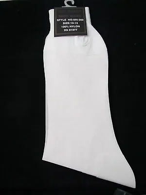 Mens SHEER Dress Socks 100% Nylon Mid Calf WHITE Size 10-13  Thin SILKY FEEL • $10.82