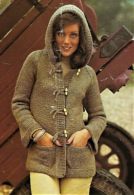 £1.99 • Buy Ladies Duffel Coat Hooded Jacket Cardigan Pockets KNITTING PATTERN Aran 32 - 42 