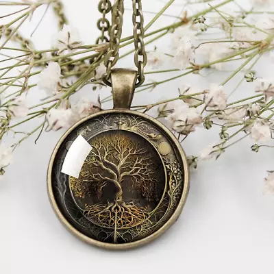 Mens Norse Viking Amulet Fenrir Wolf Celtic Tree Of Life Pendant Necklace Gold • $14.39