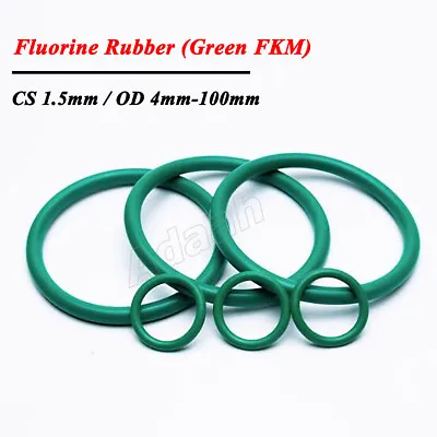 FKM O Rings CS 1.5mm Green Fluorine Rubber O-Ring Seals Washer Gasket OD 4-105mm • £2.10