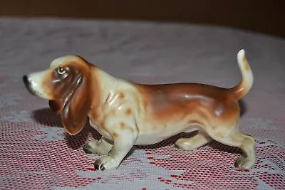 Vintage Porcelain Basset Hound Dog Figurine Brown And White Japan • $9.99