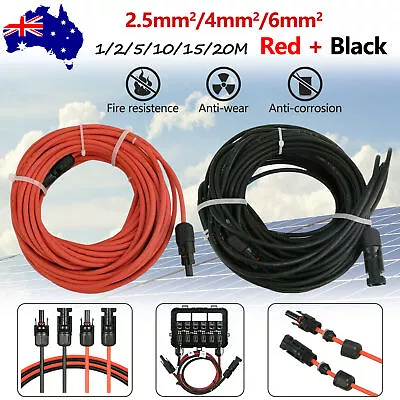 AU 4/6mm² 1/5/10/20M Black+Red Solar Panel Extension Cable Wire+Connector  • $20.49