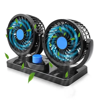 Dual Head 12V Car Fan 360° Rotatable 2 Speed Car Auto Dashboard Cooling Air Fan • £5.95