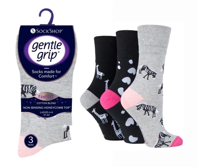 £10.99 • Buy X3 Zebra Giraffe Gentle Grip Ladies Cotton Non Elastic Top Diabetic Socks UK 4-8