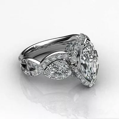 3.37Ct Marquise Cut Lab Created Diamond 14k White Gold Engagement Wedding Ring • $229.66